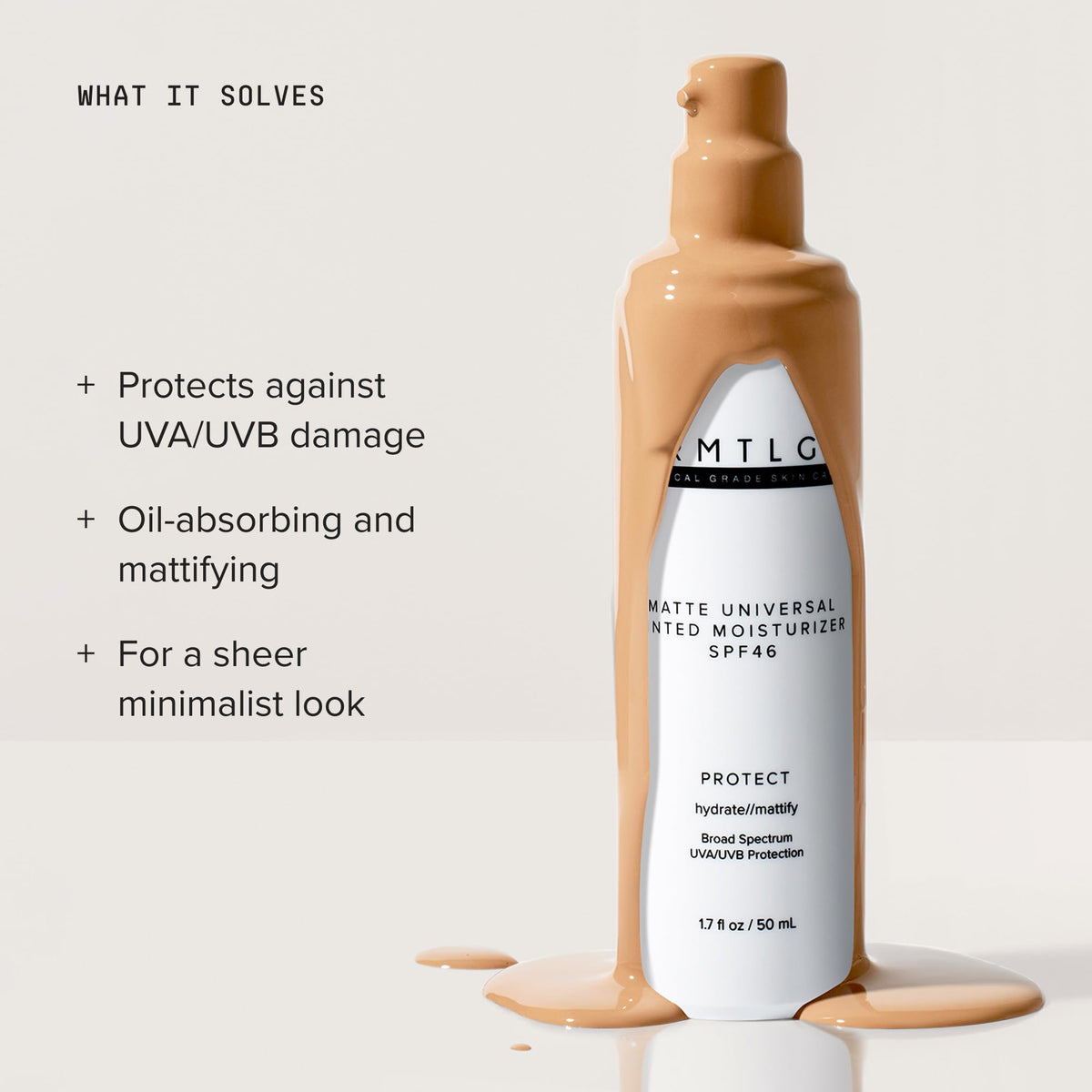 DRMTLGY Crème Hydratante Teintée Mat SPF 46 côté, aperçu du tube