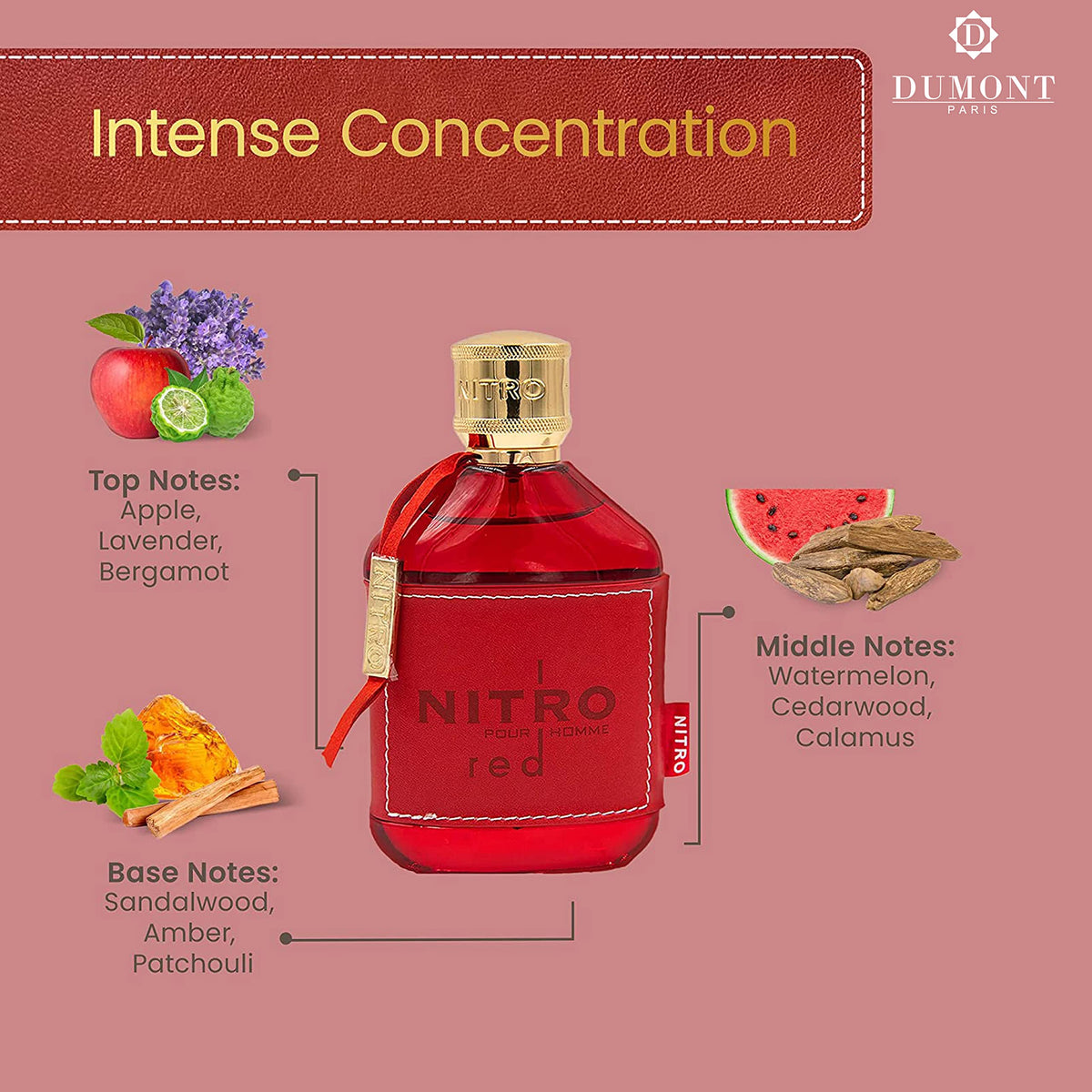 Dumont Nitro Red avec des ingrédients naturels en arrière-plan