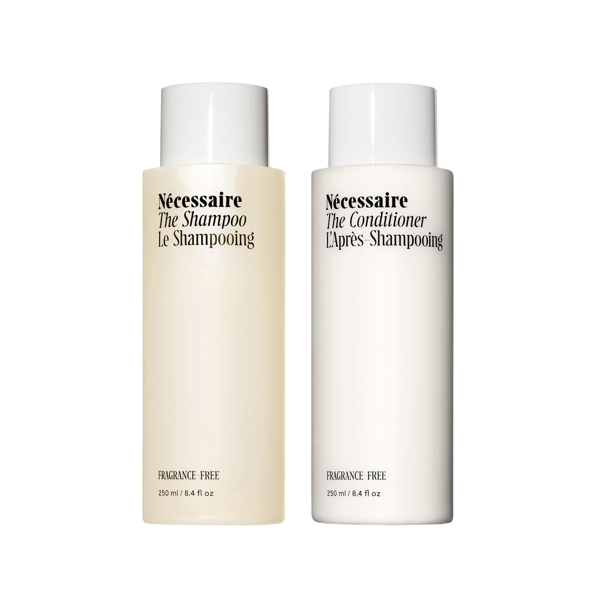 Duo Capillaire Nécessaire sans parfum, shampooing et après-shampooing en bouteille