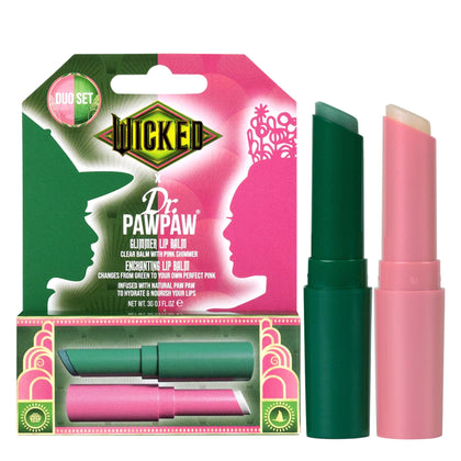 Duo de baumes à lèvres Dr. PAWPAW en packaging avec étiquettes colorées