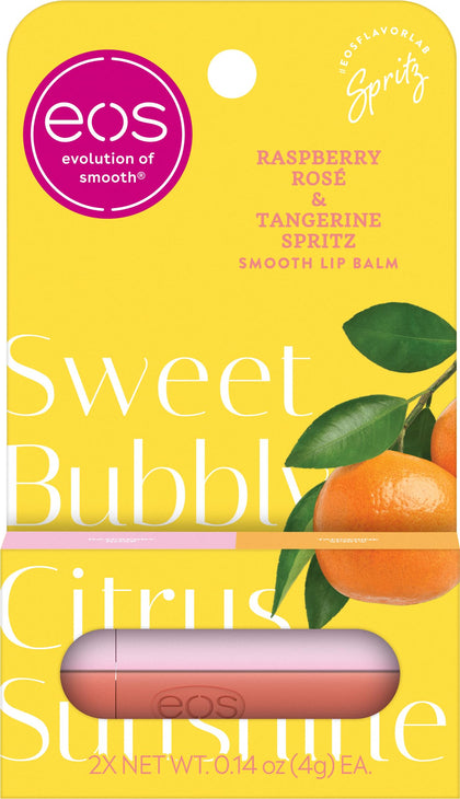 Duo de baumes à lèvres eos Framboise Rosé et Spritz Mandarine, packaging avant