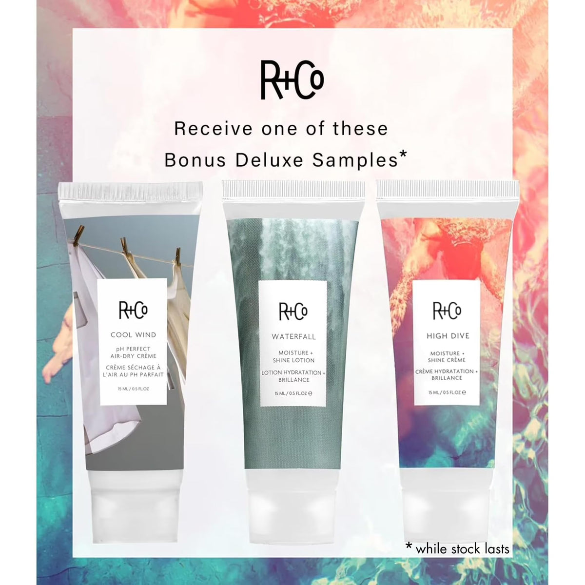 Duo R+Co Shampoo et Après-Shampooing Parfait Hair 2x8,5oz, produit en situation