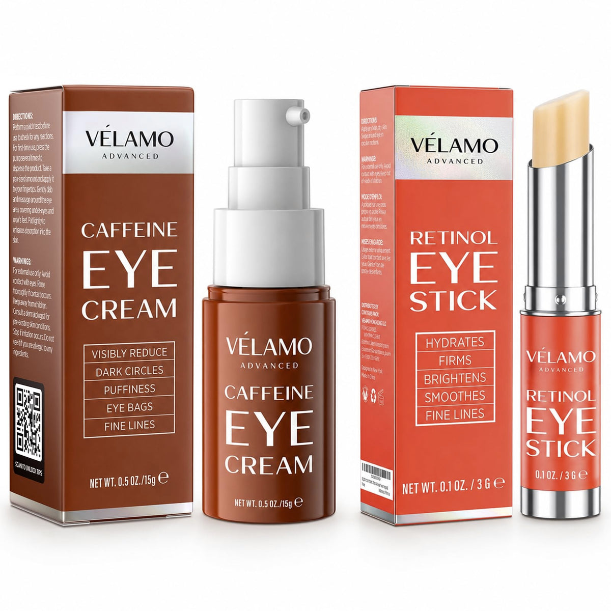 Duo VELAMO ADVANCED Crème au caféine et Stick au rétinol pour les yeux