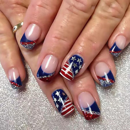 DZPGUONIZ faux ongles press-on 4th of July avec design étoile et paillettes