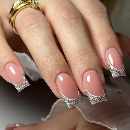 DZPGUONIZ faux ongles pressés argentés 24 pièces avec lime et accessoires
