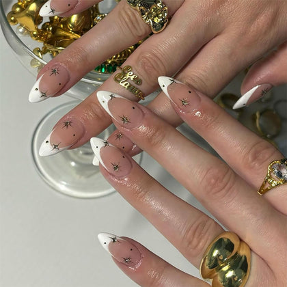 DZPGUONIZ Faux Ongles Pressés Étoiles Strass 24pcs vue de face