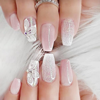 DZPGUONIZ faux ongles pressés roses ombre avec fleurs et strass