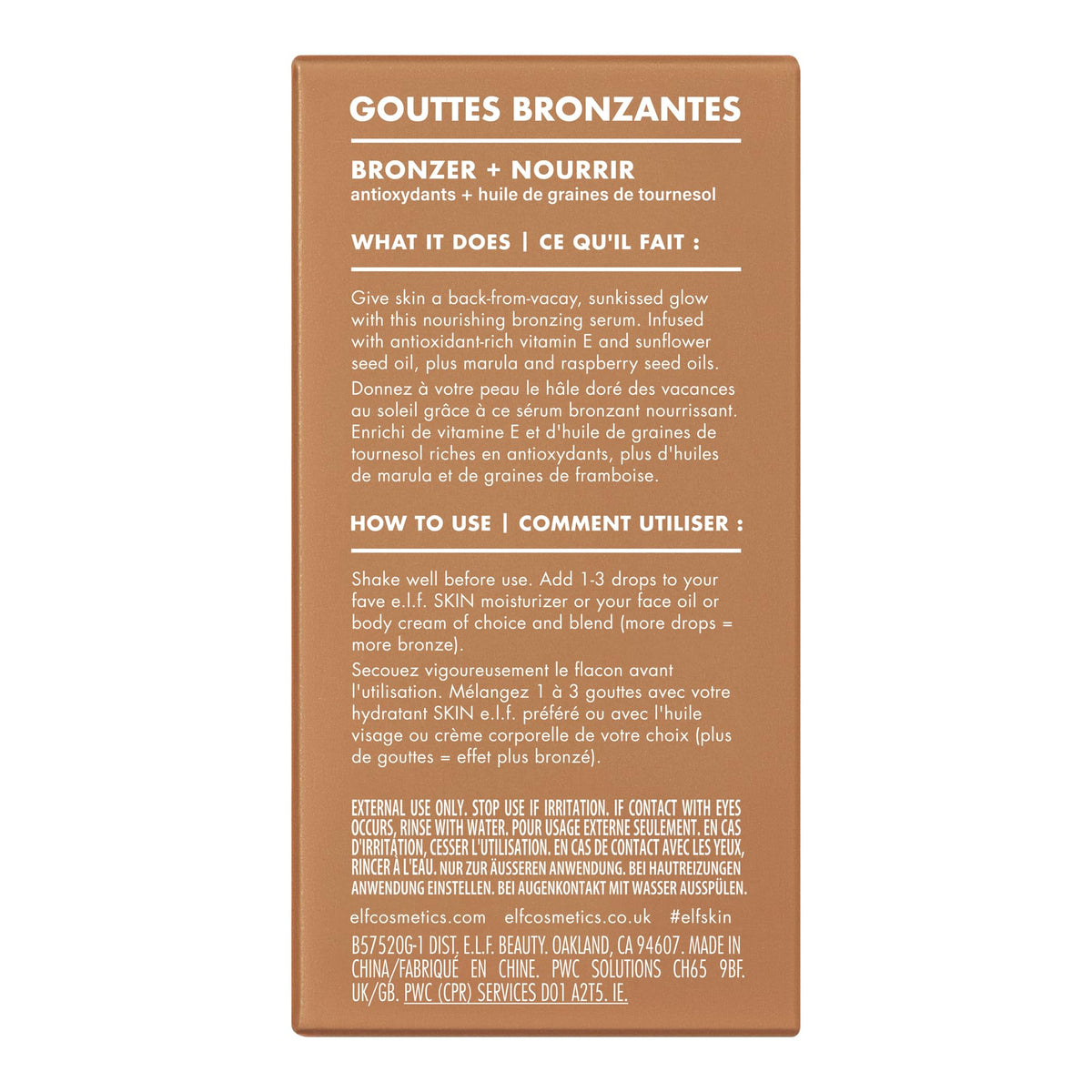 e.l.f. Bronzing Drops Rose Gold texture sur le doigt