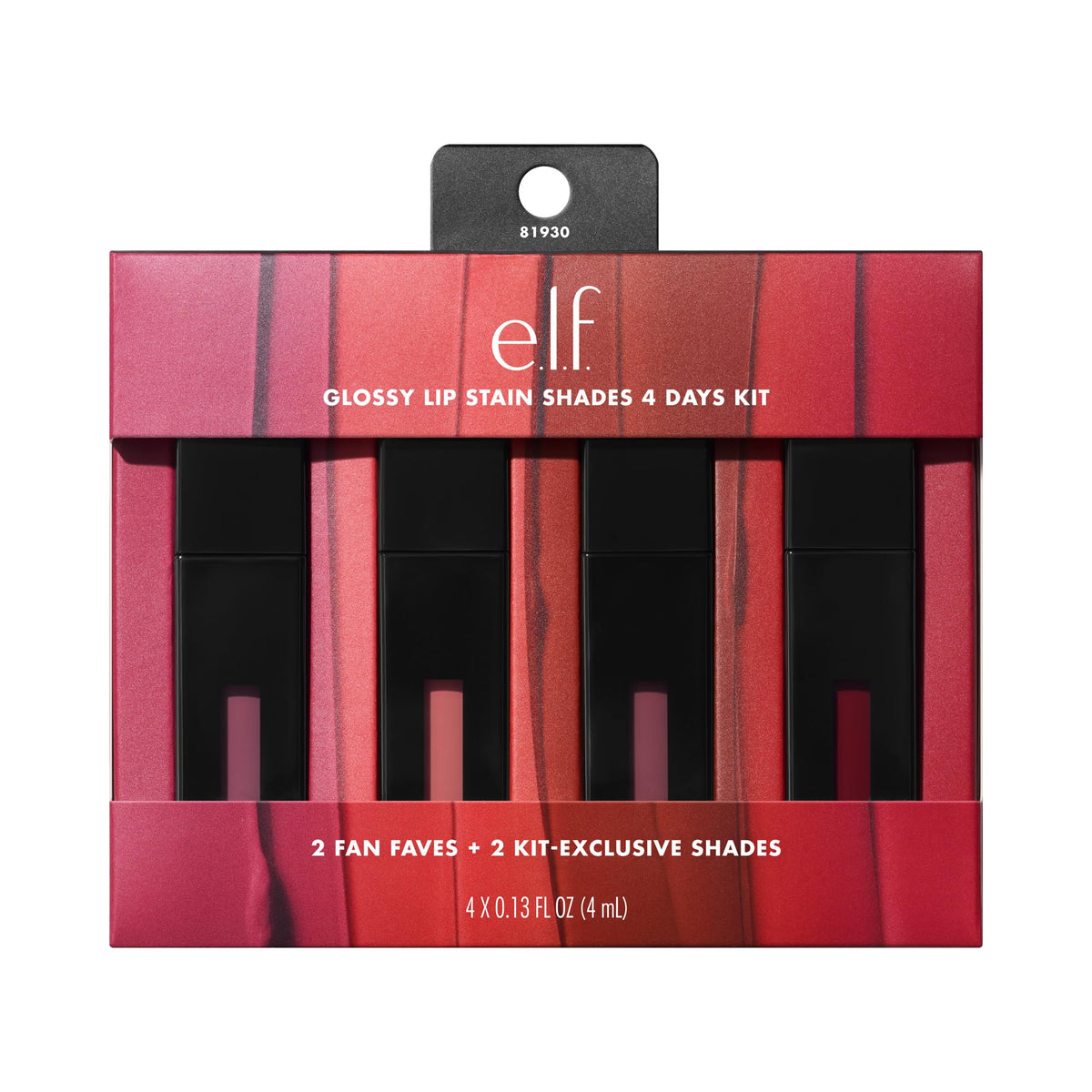 e.l.f. Glossy Lip Stain Kit 4 Jours vue avant avec 4 teintes