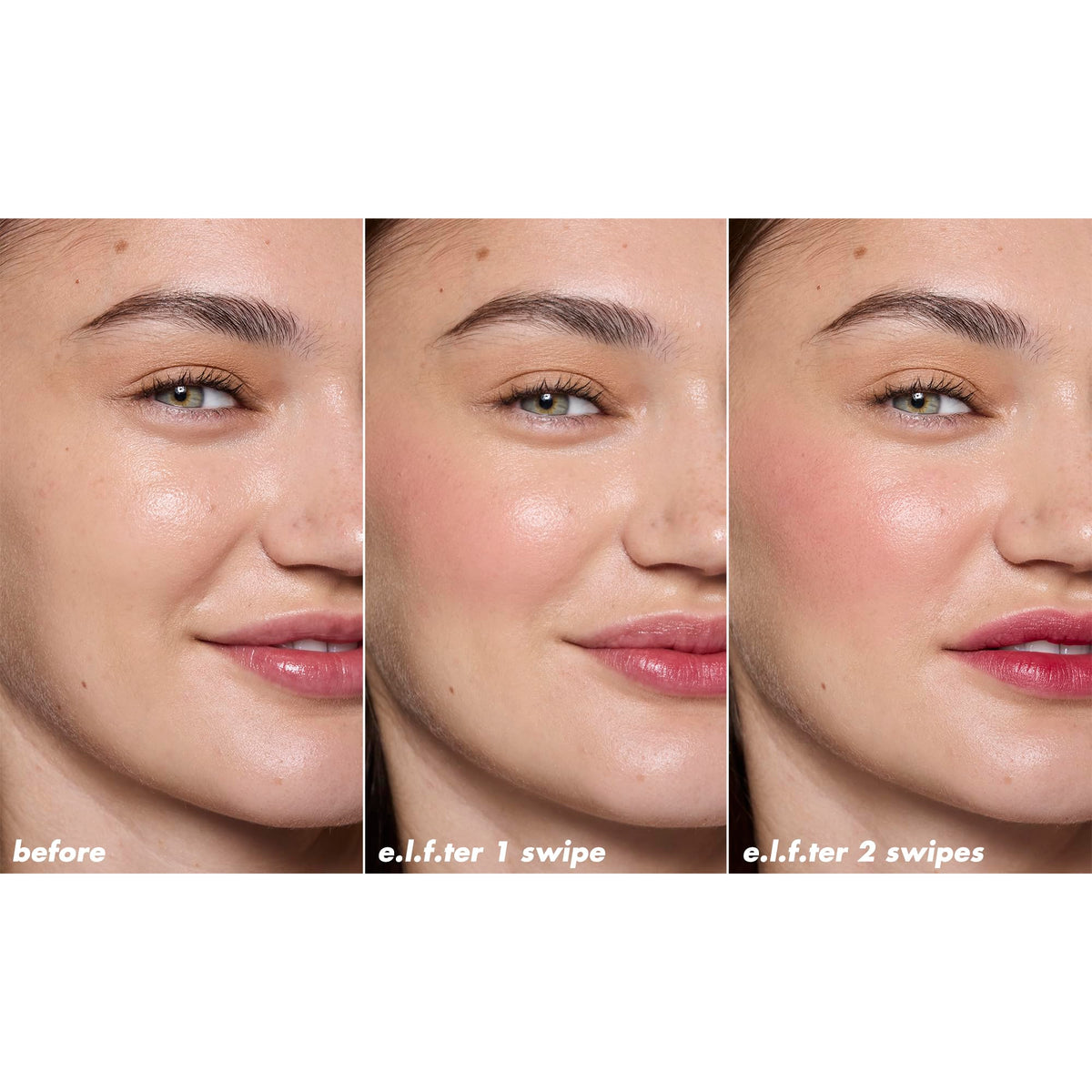 e.l.f. Sheer For It Blush Tint Left On Red avec d'autres teintes à côté