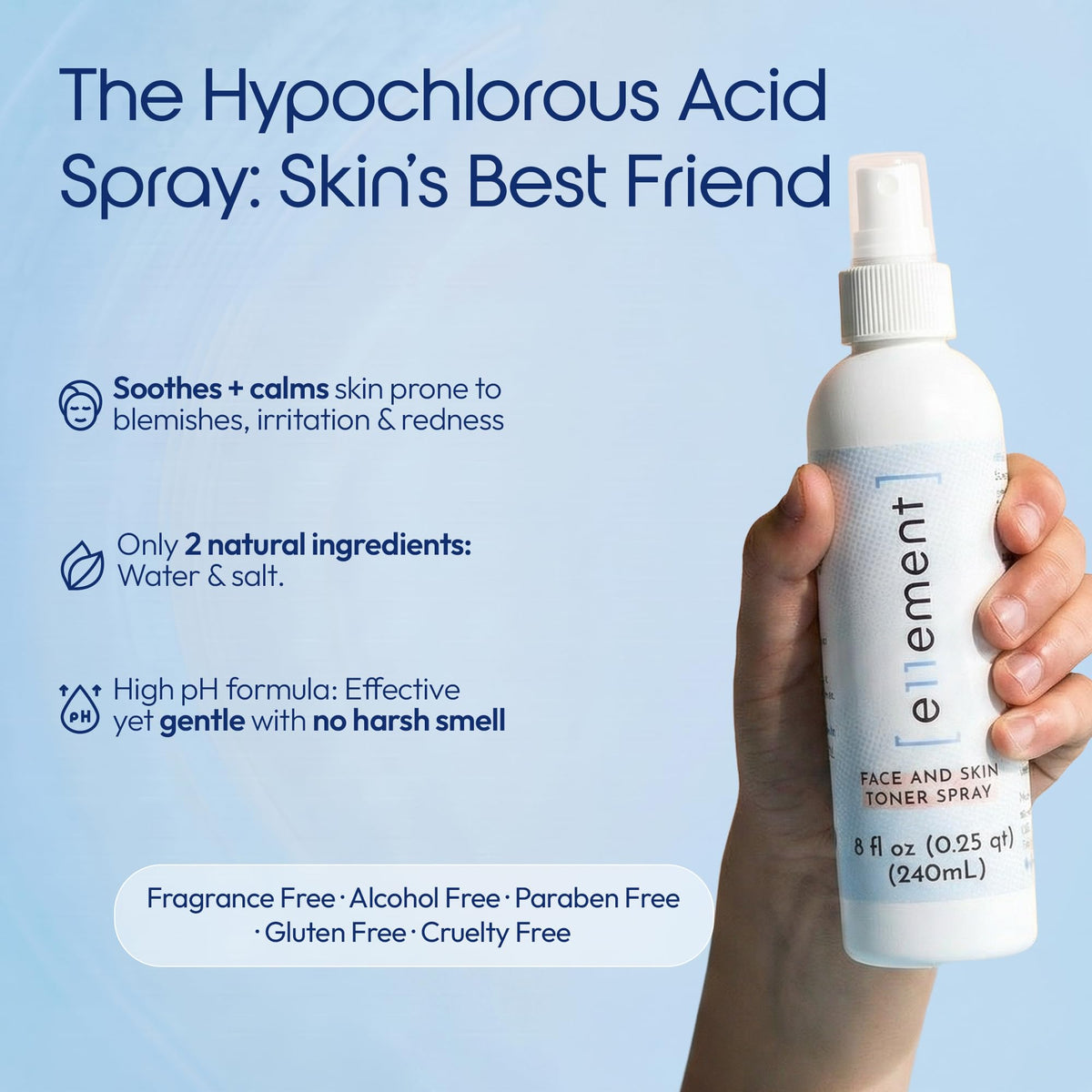 e11ement Spray à l'Acide Hypochloreux 240 ml en utilisation sur le visage