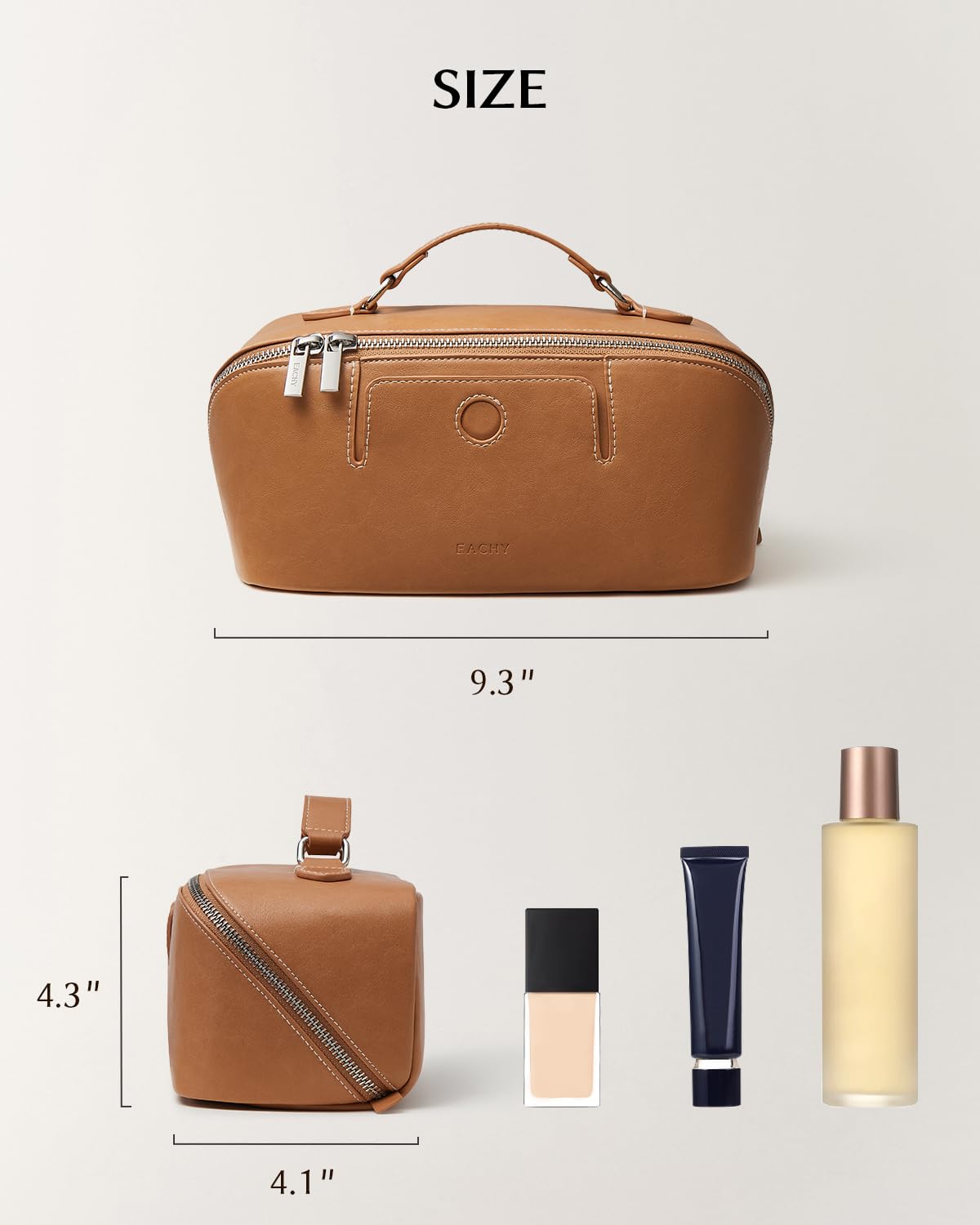EACHY trousse de maquillage brune sur un fond estival