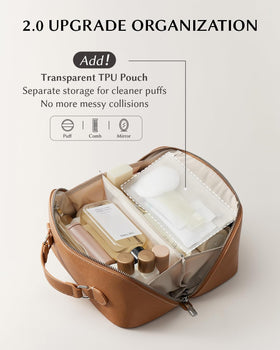 EACHY trousse de maquillage brune vue latérale montrant les poches de rangement