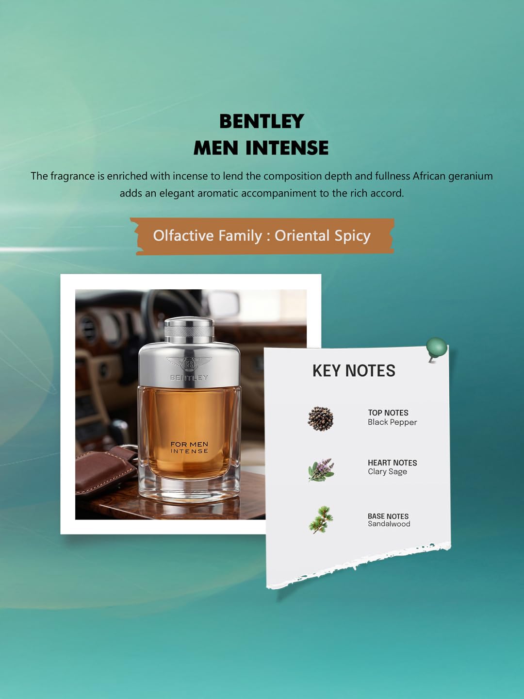 Eau de Parfum BENTLEY Intense posée sur une table