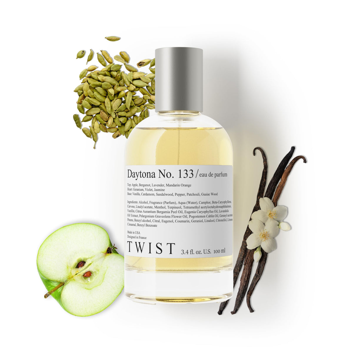 Eau de Parfum Daytona No. 133 de HOUSE OF TWIST vue avant avec son flacon élégant
