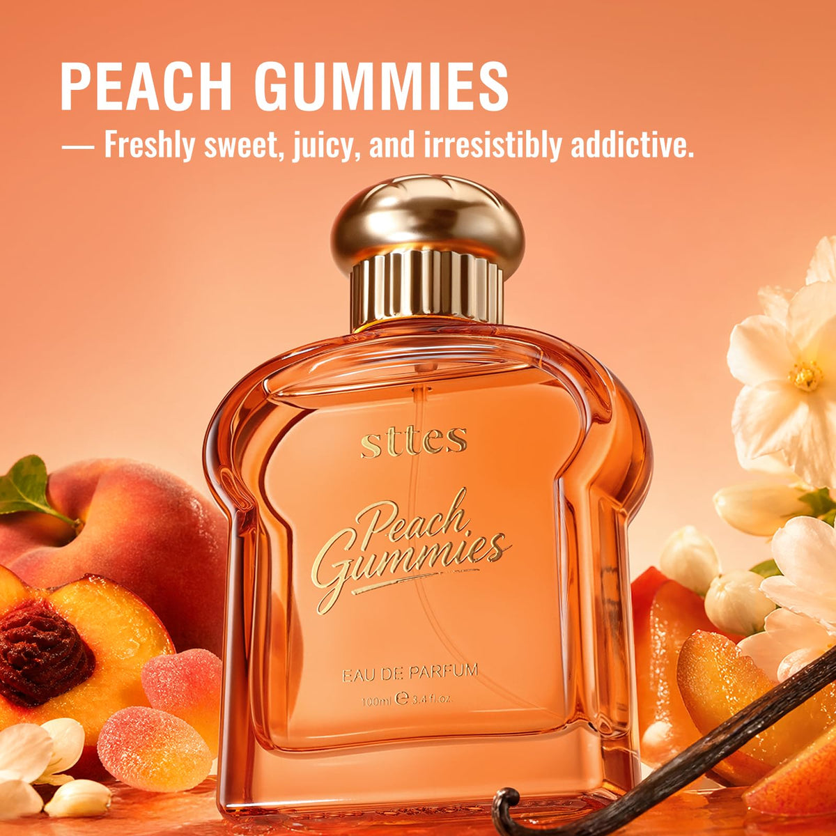 Eau de Parfum Sttes Peach Gummies 100ml avec bouchon en vue de dessus