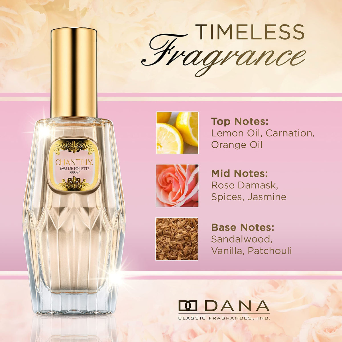Eau de Toilette Chantilly Dana sur fond élégant