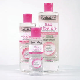 Eau Micellaire Evoluderm 540g en utilisation sur un coton