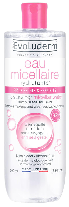 Eau Micellaire Evoluderm 540g vue de face avec étiquette