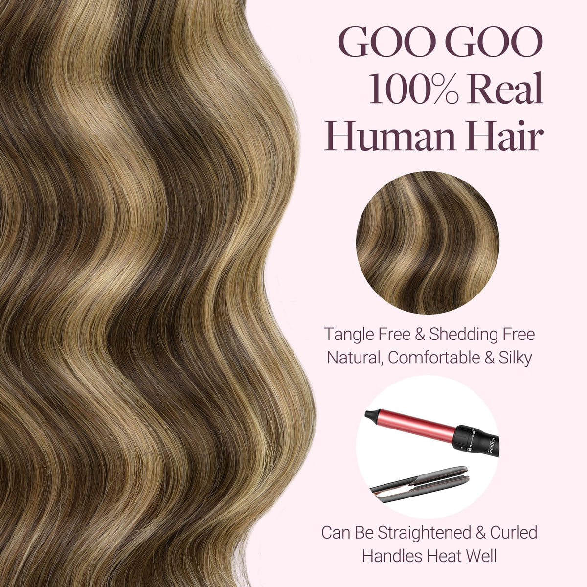 Échantillon de texture des extensions de cheveux GOO GOO, cheveux souples
