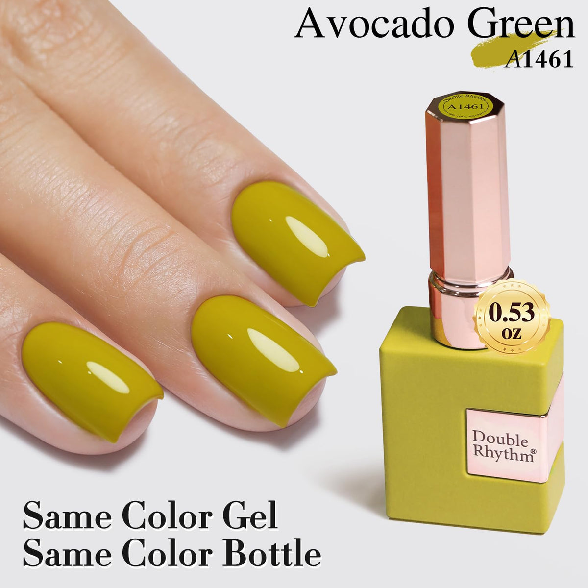 Échantillon de vernis gel Avocado Green sur un support de couleur