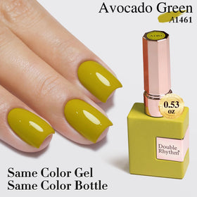 Échantillon de vernis gel Avocado Green sur un support de couleur