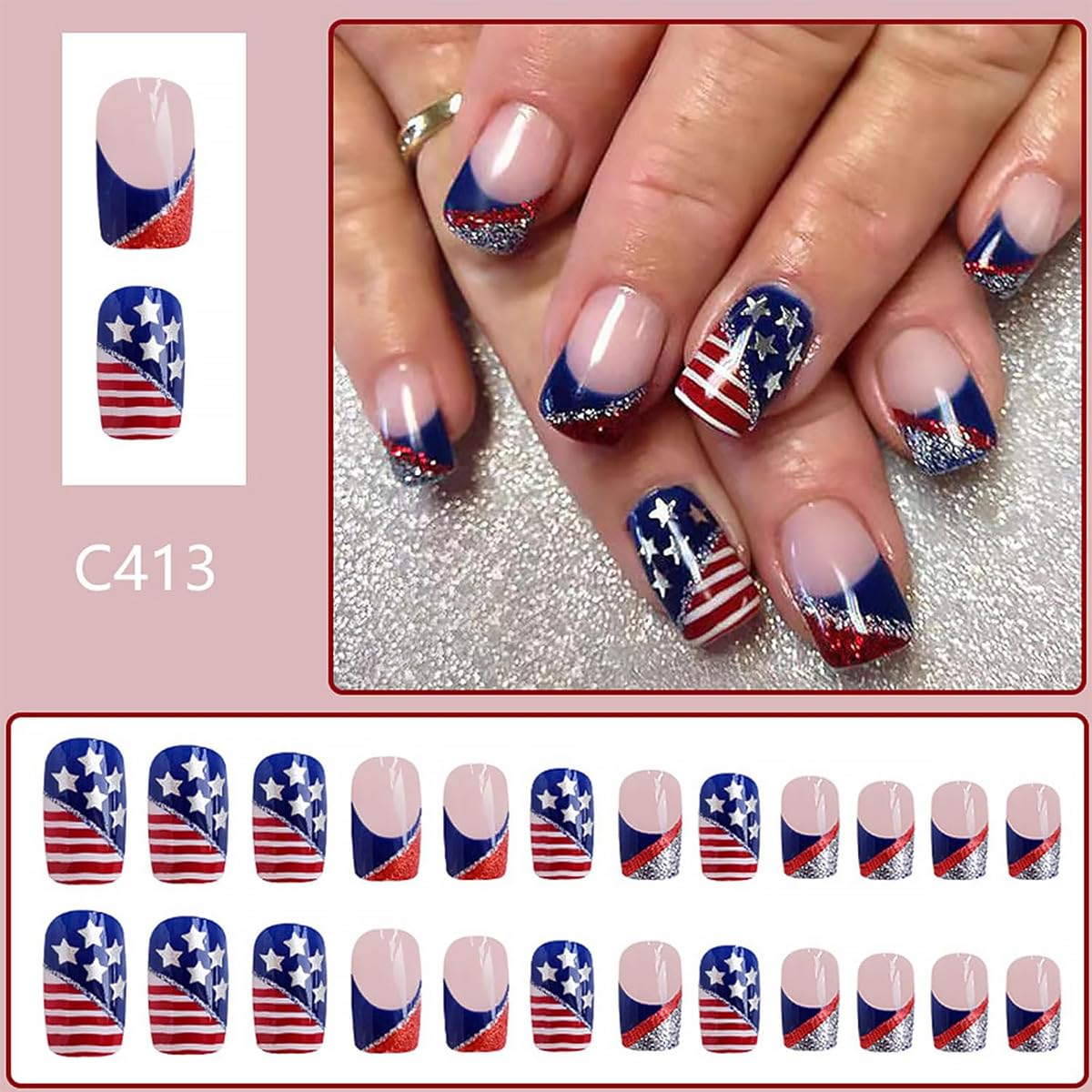 Échantillon des faux ongles press-on dans différentes tailles