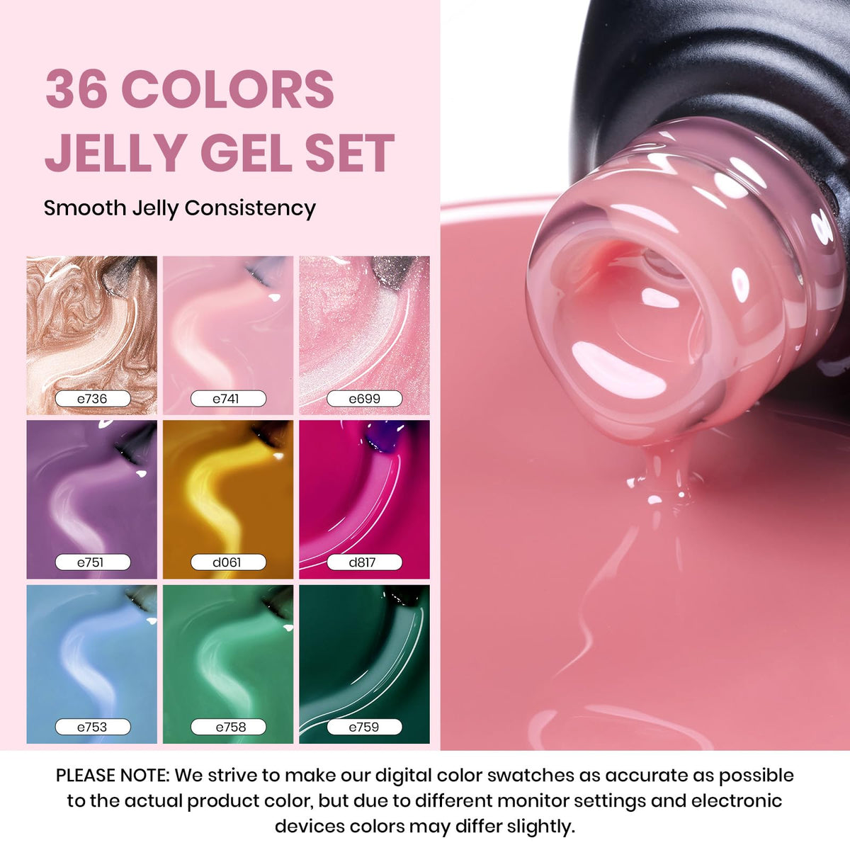 Échantillons de vernis à ongles gel dans une boîte de rangement rose