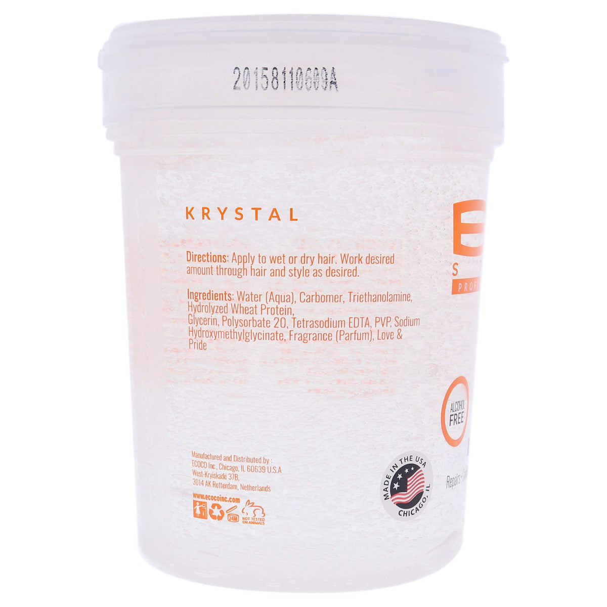 ECOCO Gel Coiffant Krystal 960g avec bouchon ouvert