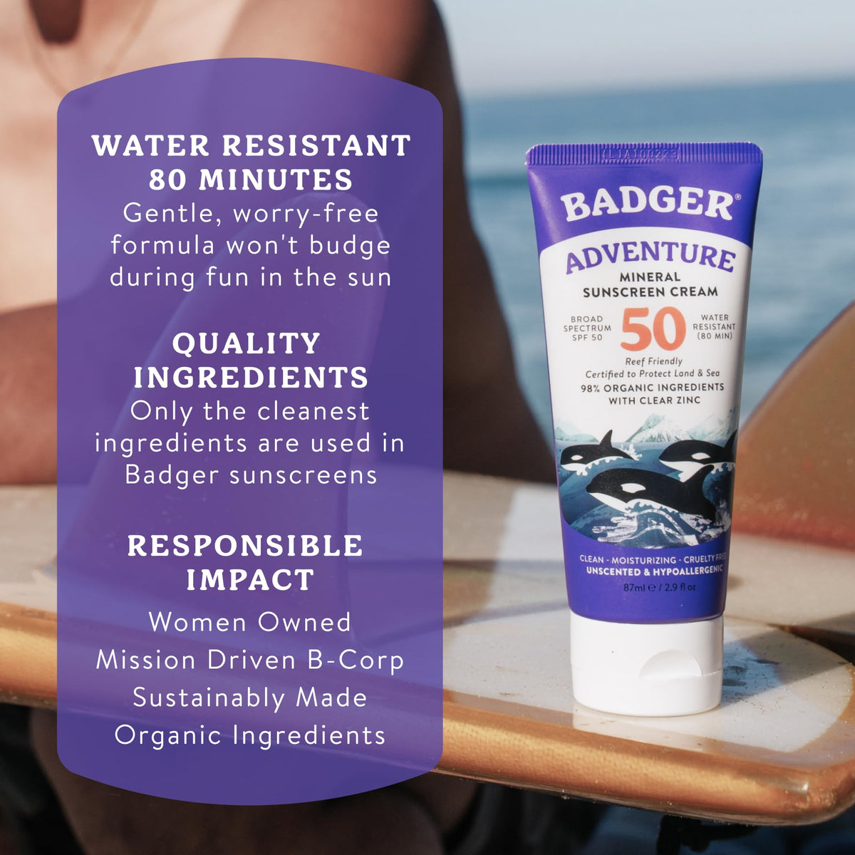 Écran solaire Badger tube avec logo Leaping Bunny