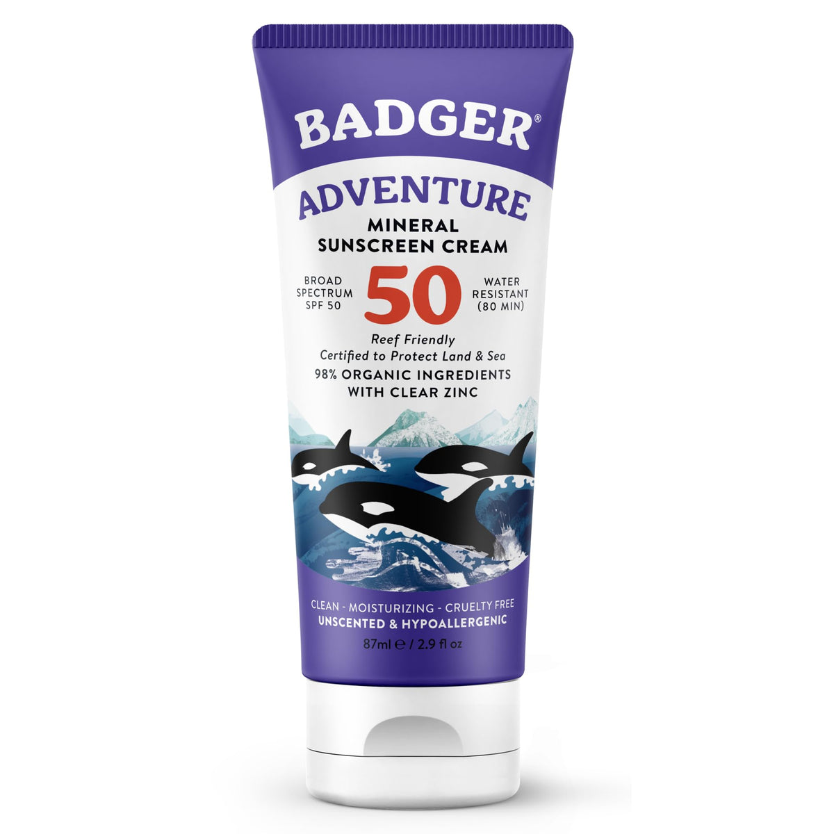 Écran solaire minéral Badger SPF 50 tube avant vue