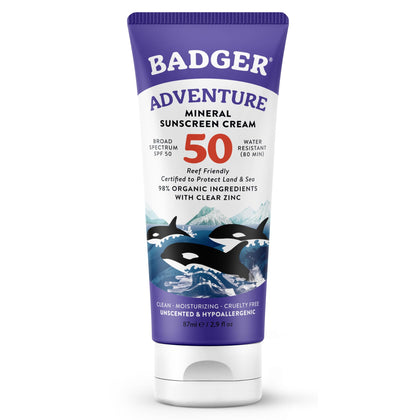 Écran solaire minéral Badger SPF 50 tube avant vue