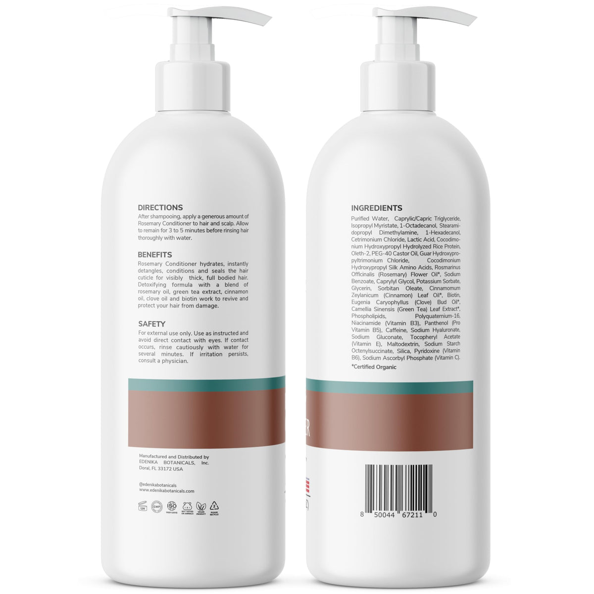 EDENIKA BOTANICALS Après-Shampooing Huile de Romarin 473 ml avec plantes
