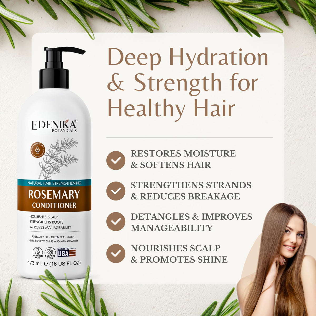 EDENIKA BOTANICALS Après-Shampooing Huile de Romarin 473 ml texture riche
