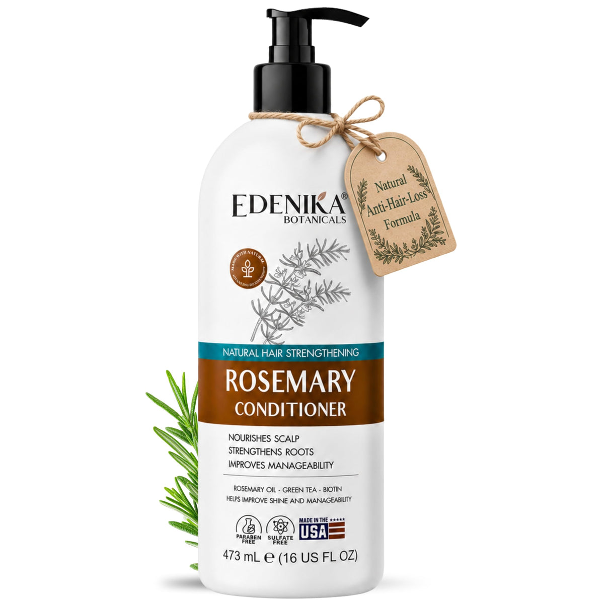 EDENIKA BOTANICALS Après-Shampooing Huile de Romarin 473 ml vue de face