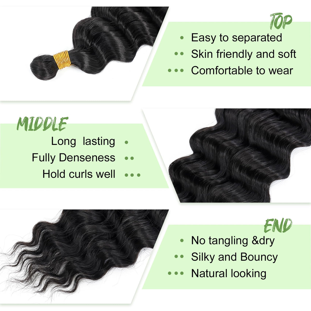 EERYA cheveux bouclés longs 16 pouces en couleur 1B