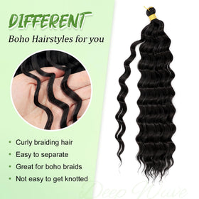 EERYA cheveux bouclés longs 16 pouces en style boho