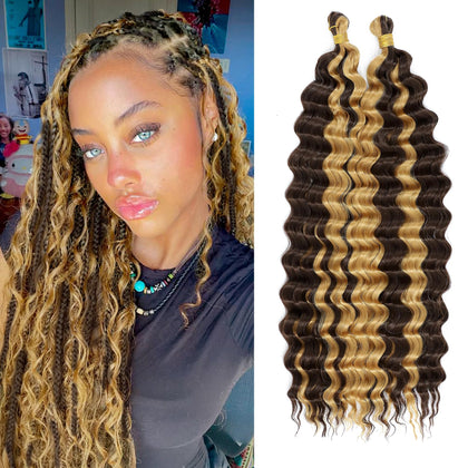 EERYA cheveux bouclés longs 18 pouces couleur océan vue de face