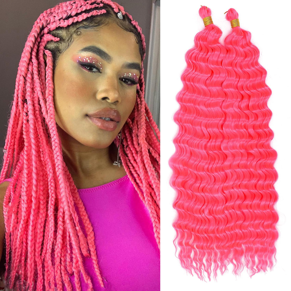 EERYA Cheveux Braiding 18 pouces bouclés rose foncé vue avant