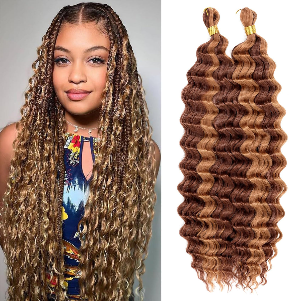 EERYA cheveux de tressage bouclés 18 pouces vue de face