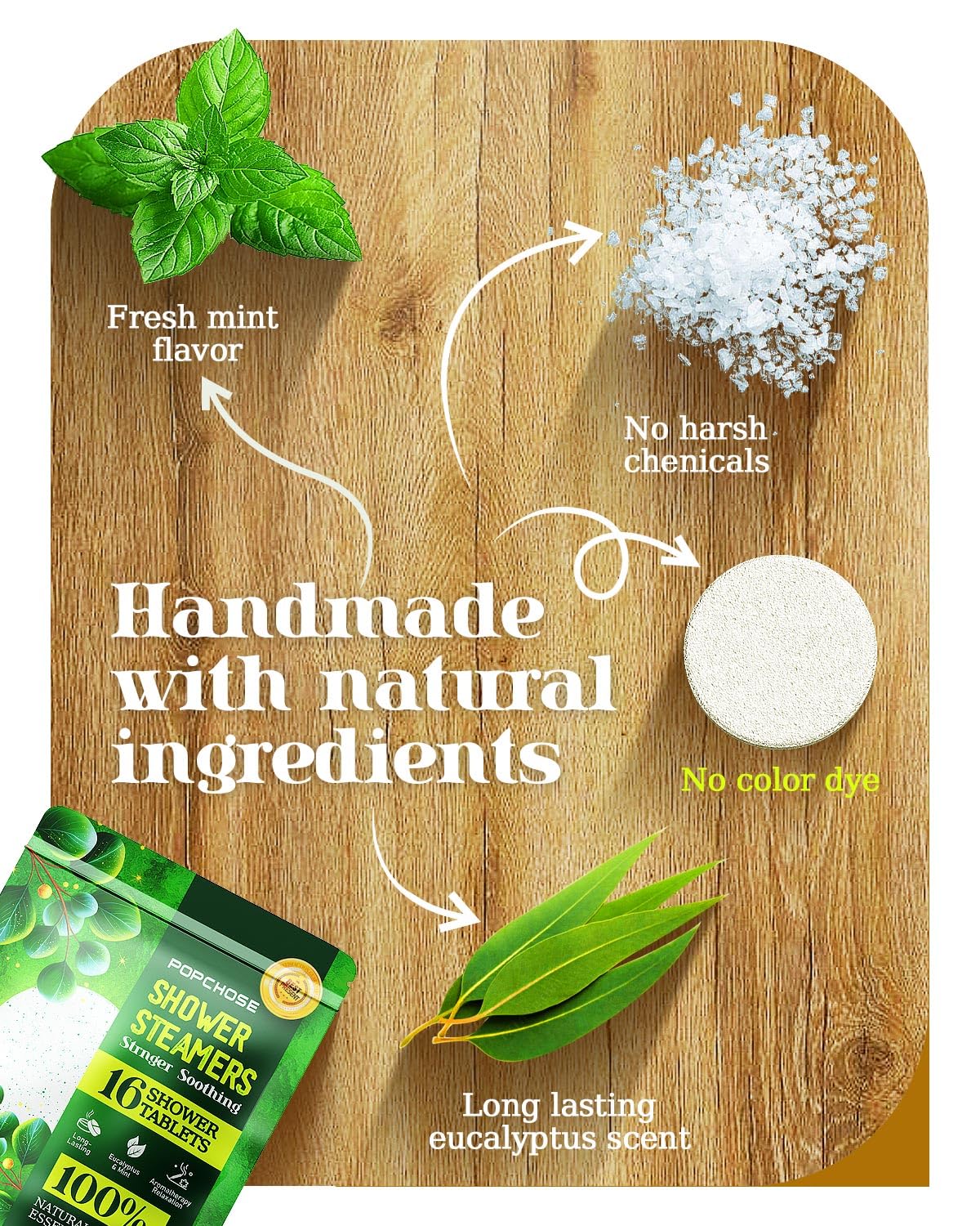 Effervescent de douche à l'eucalyptus, vue de dessus