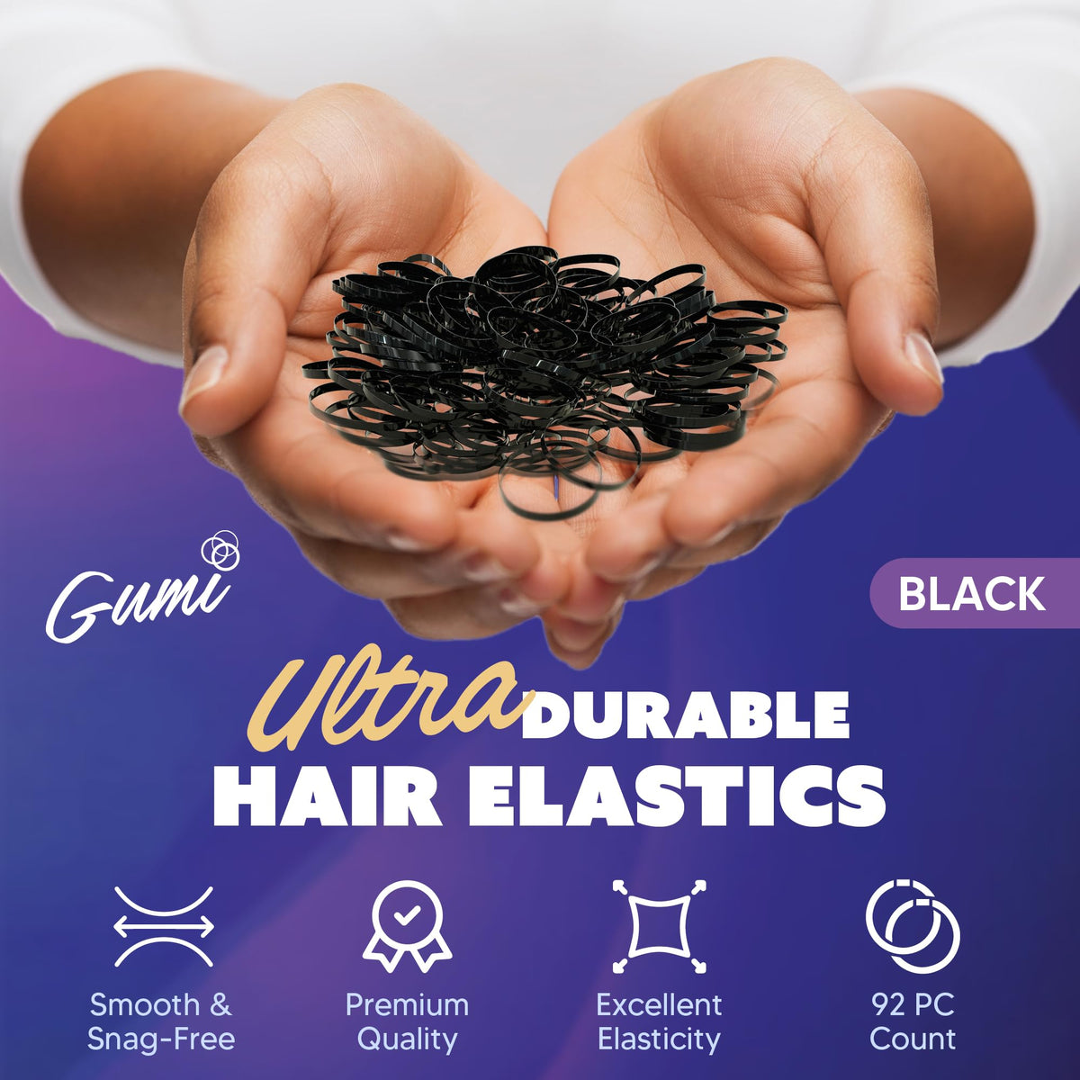 Élastique à cheveux noir Gumi good sur une queue de cheval