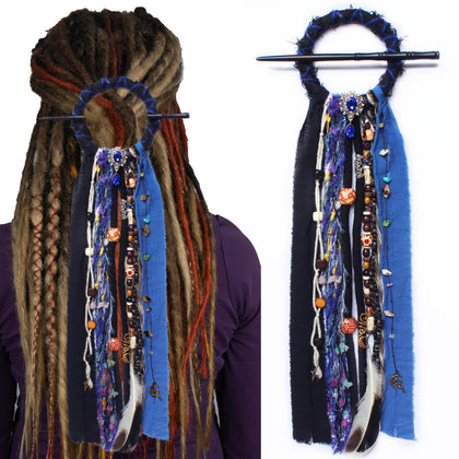 Élastique à cheveux pour dreadlocks en bois et pierres naturelles, vue avant