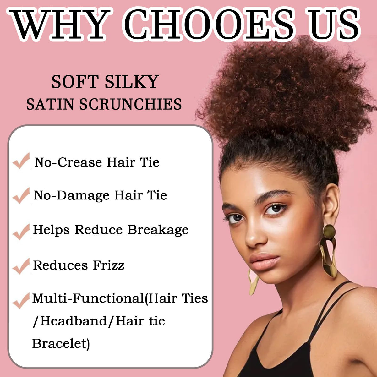 Élastique Bswox noir ajustable sur cheveux bouclés