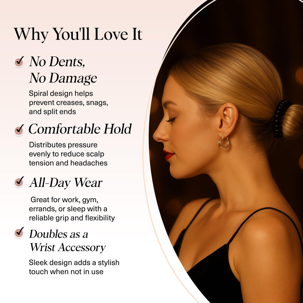 Élastique spiral Kitsch utilisé dans une coiffure de chignon