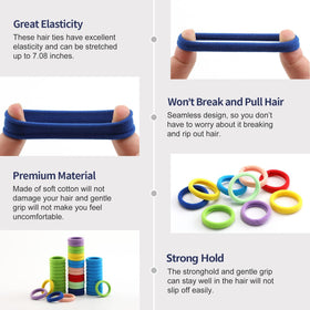 Élastiques à cheveux Bessrung étirés pour démontrer leur élasticité.