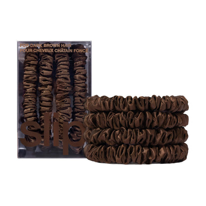 Élastiques à cheveux en soie marron foncé SLIP, vue de face