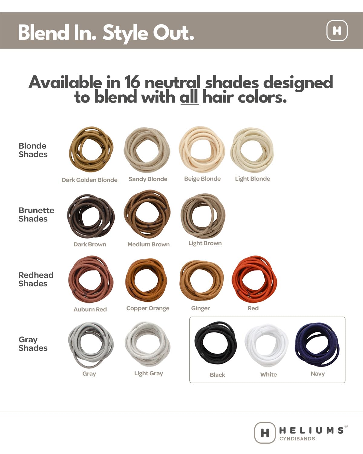 Élastiques à cheveux Heliums en différentes couleurs