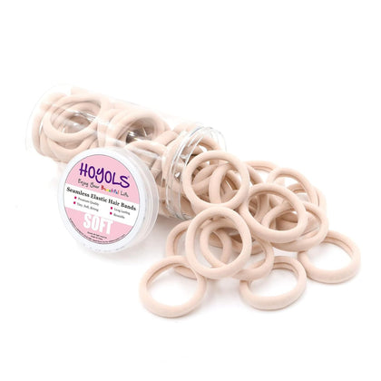 Élastiques à cheveux HOYOLS blonds clairs, vue avant dans un contenant transparent