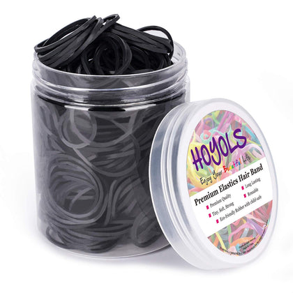 Élastiques à cheveux HOYOLS noirs dans leur contenant transparent